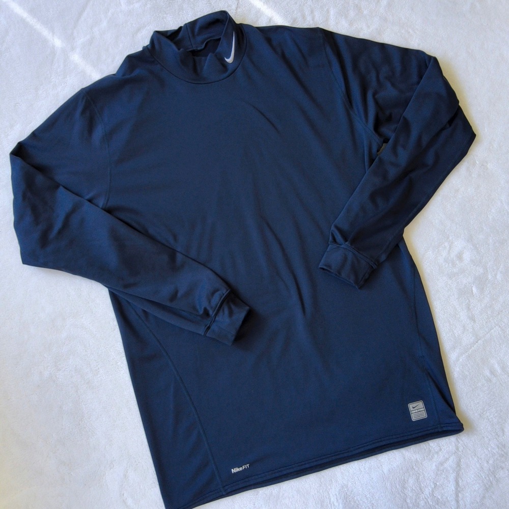 Nike Pro Combat Compression Shirt Mens XXL Navy Blue Brushed Fleece 389658-419